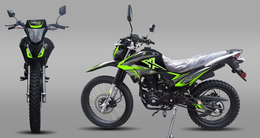Hawk-X 250cc Dirt Bike, 5-Speed Manual, 4-Stroke Single Cylinder, Air-Cooled, Electric/Kick Start, 35” Seat Height